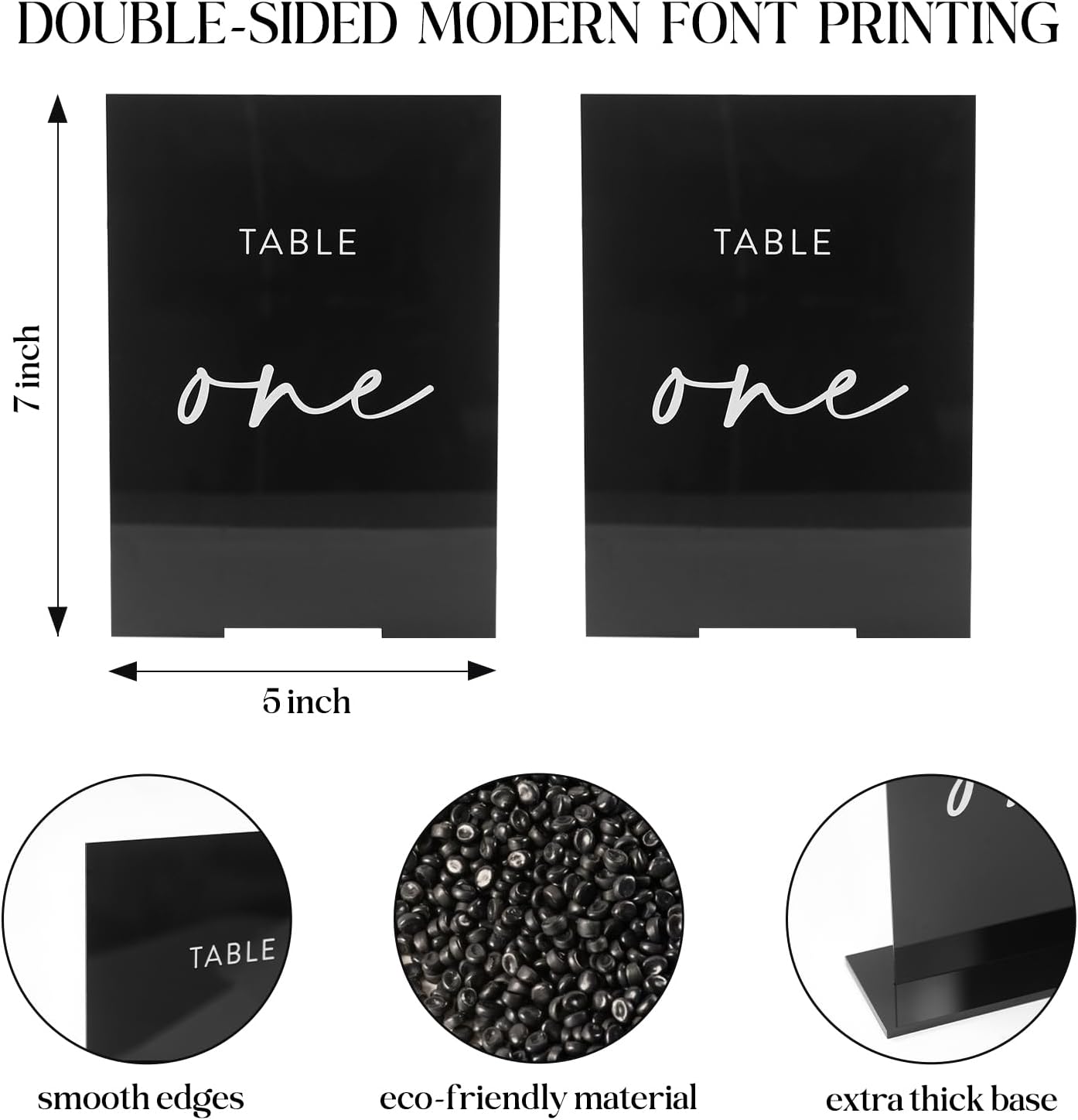 UNIQOOO Black Wedding Double Sided Table Numbers with Stands 1-20 set, 5x7'' Acrylic Signs with Holders and Printed Calligraphy, Seat Display Wedding Decor Perfect for Centerpiece, Reception