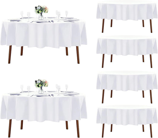 Fokitut 6 Pack Round Tablecloth, 70 Inch, Stain Resistant and Wrinkle Polyester Table Cloth, Fabric Table Cover for Kitchen Dining, Wedding, Party, Holiday Dinner-White