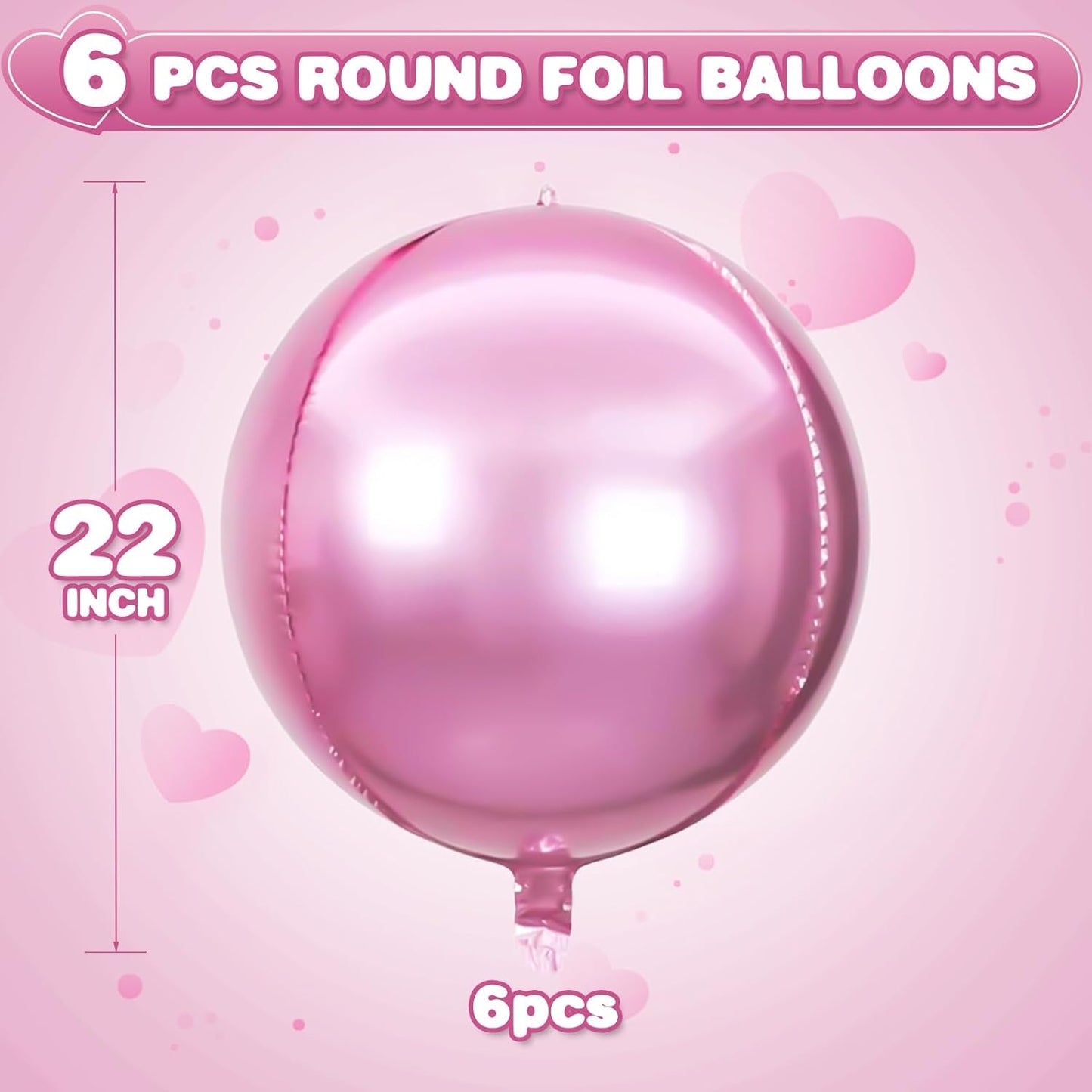 6Pcs Pink Round Foil Balloons,Giant 4D Round Ball Balloons,22 Inch Metallic Pink Balloon for Birthday Wedding Graduation Prom Party Decorations