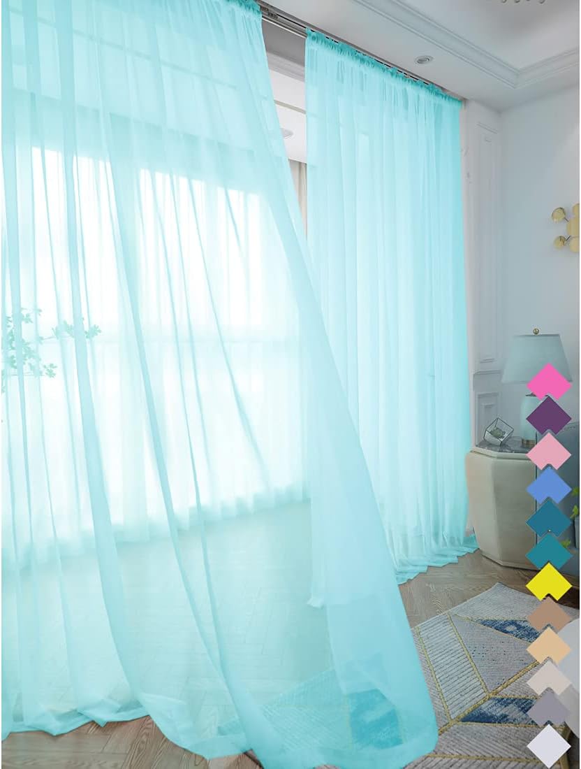 Window Lake Blue Sheer Curtains 48 Inches Width 63 Inches Long 2 Panels Sheer Curtain Clear Curtains Basic Rod Pocket Panel for Home Living Room Bedroom Kids Room Yard Patio Parlor Sliding