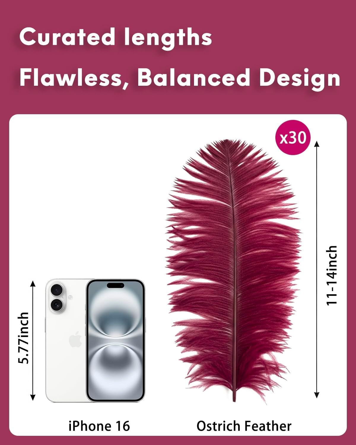 NEWONG 30pcs Wine red Ostrich Feathers Natural Bulk 11-14inch(28-35cm) Vase Craft Wedding Home Party Centerpieces Christmas Day Decoration