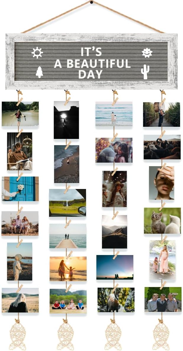 Picture Frames Collage Wall Decor Hanging Photo Display, Birthday Gifts for Mom Grandma Teen Girl, Felt Letter Board with 270 Letters and 30 Clips, Unique DIY Collage Picture Frames for Mothers Day