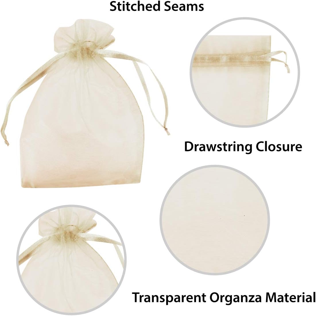 Super Z Outlet 100 Pack 5x7 Inch Mini Sheer Drawstring Organza Transparent Bags Jewelry Sack Pouches for Wedding, Party Decorations, Arts & Crafts Gifts (Ivory)
