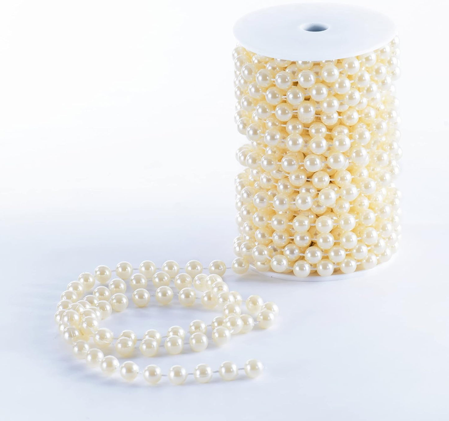 XINHUIDALSQ Craft String of Pearls 10 MM Faux Pearl Beaded, 33 Feet Ivory Garland Bead String for Christmas Tree Decorations, Wedding Party Decoration(Ivory, 10mm/10M)