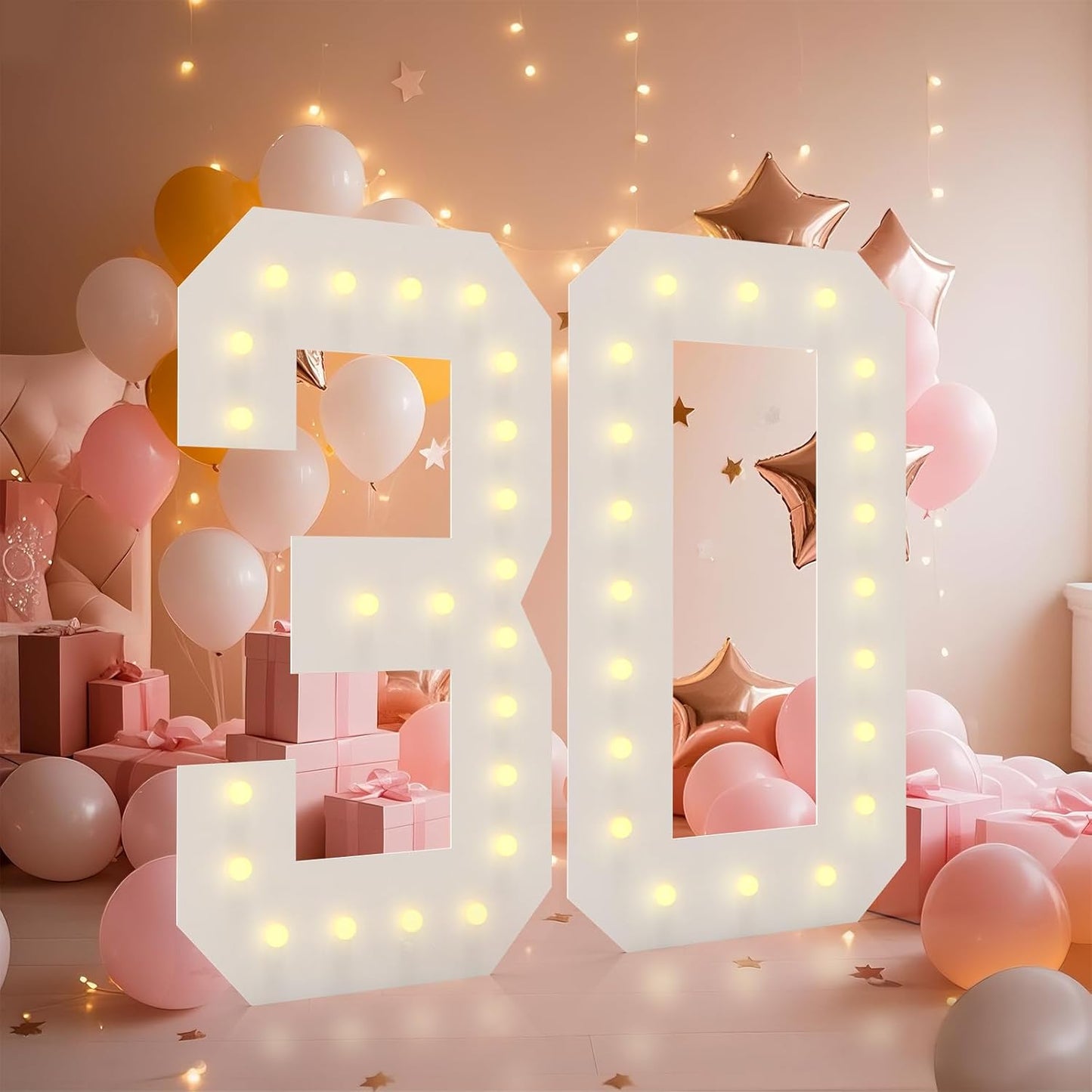 LOBOOM 4FT Light Up Numbers, Marquee Numbers 4 Feet Tall Giant Number 30 Mosaic Big Number Sign for 30th Birthday Party Backdrop Anniversary Decorations, Pre-Cut Large Frame 30