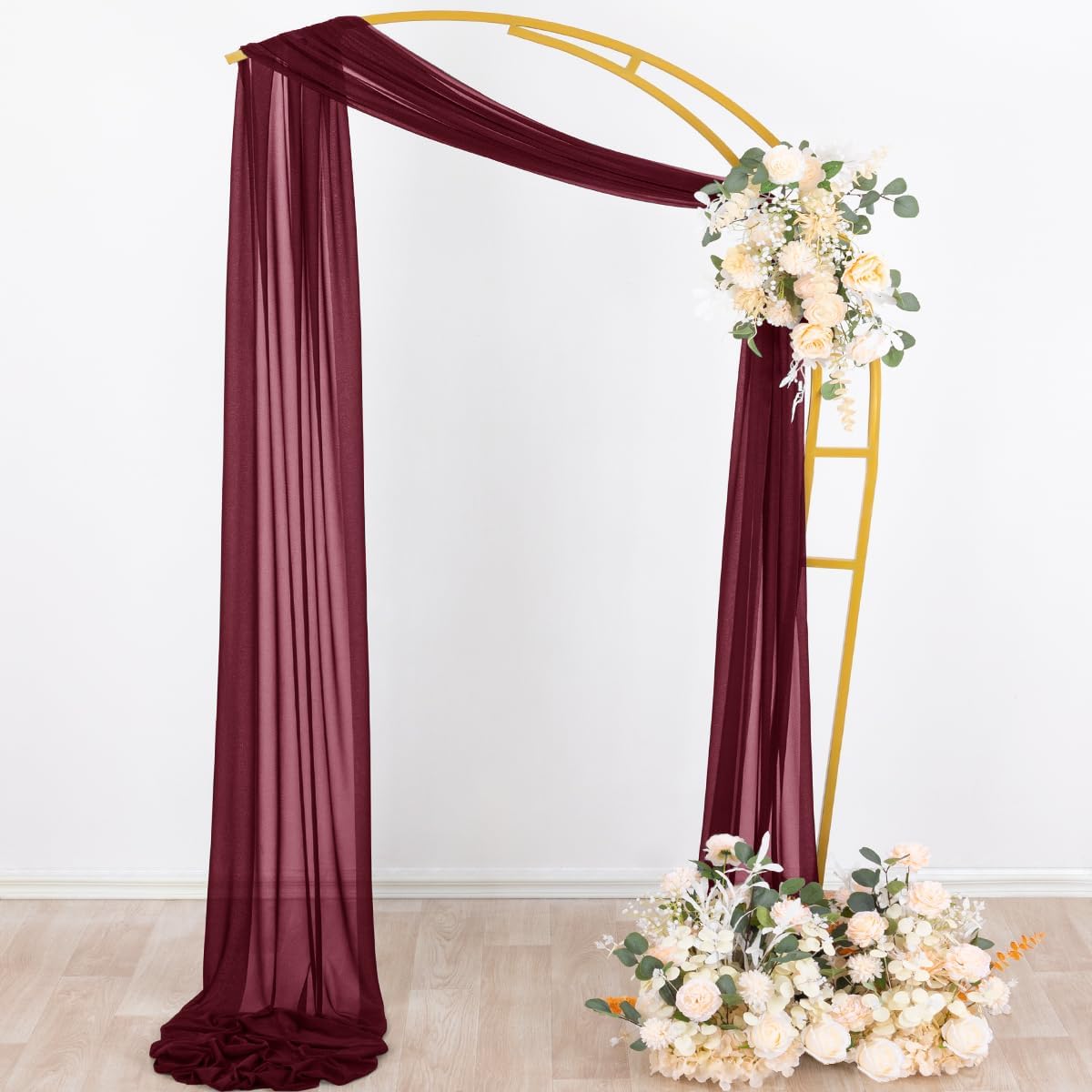 Socomi Wedding Arch Draping Fabric 29" x 20Ft 2 Panels Burgundy Sheer Outdoor Curtain Drapes Extra Long for Bridal Baby Shower Ceremony Birthday Party Decor