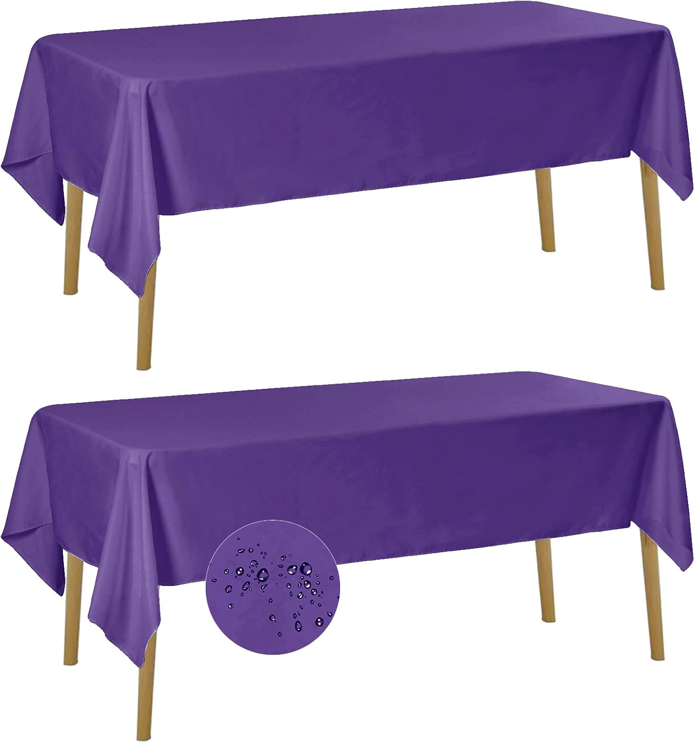 Fokitut 2 Pack Waterproof Rectangle Tablecloth, 60x120 Inch,Stain Resistant and Wrinkle Polyester Table Cloth, Fabric Table Cover for Kitchen Dining, Wedding, Party, Holiday Dinner-Purple