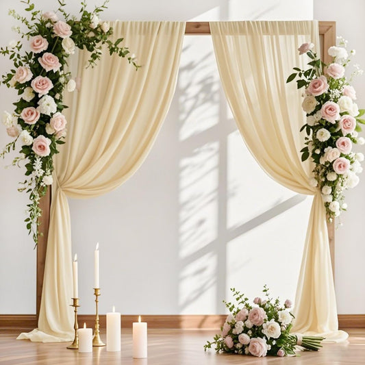 MLMW Wedding Arch Draping Fabric 4 Panels 29" x 20Ft Champagne Sheer Wedding Arch Backdrop Drapes Outdoor Curtain for Ceremony Party Background Ceiling Decor