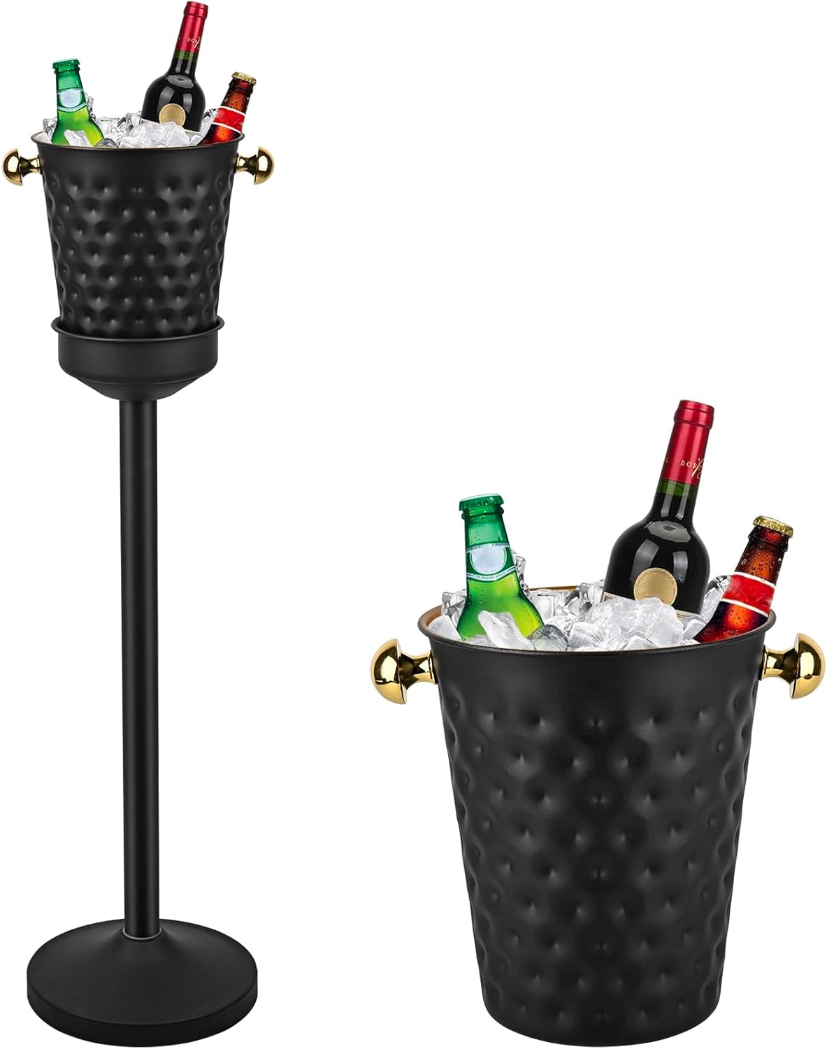 Champagne Bucket with Stand,5L Ice Bucket with Stand,Wine Chiller Bucket,Stainless Steel Champagne Stand for Wedding KTV Club BBQ Party Home Outdoor Black