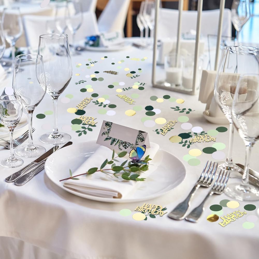 Sage Green Happy Birthday Confetti, Birthday Table Decorations Scatter Green Gold Foil Cake Confetti Decorations for Party, Baby Shower DIY Arts Crafting 230 Pcs