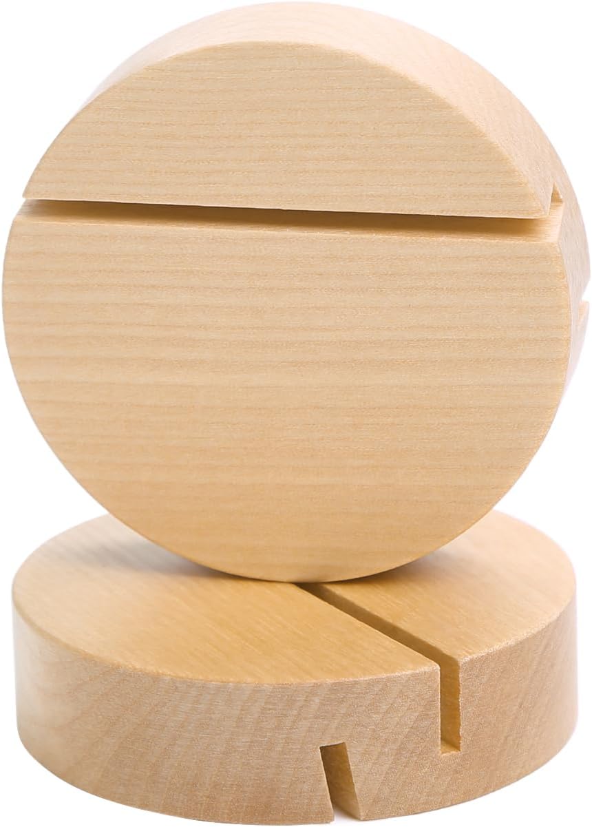 UNIQOOO 10 Pack 3" Round Birch Wood Stands for Wedding Acrylic Sign, Wood Table Number Holders for 1/8 Thick Acrylic Sheets | Wedding Display Stand, Card Holder for Bar Menu, Retail Sign, Party