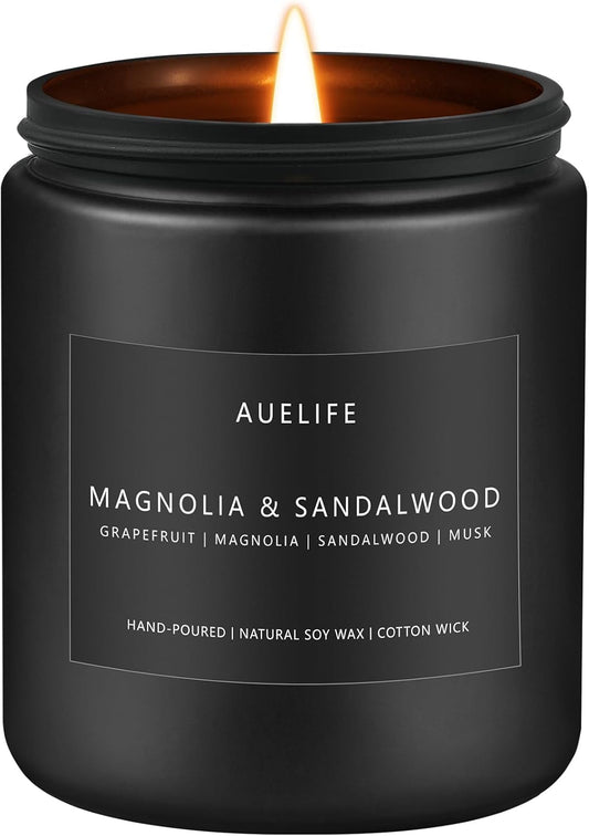 Magnolia & Sandalwood Candle | Masculine Candle - Candles for Men, Soy Candles for Home Scented, Manly Scented Decor for Home - Gifts for Men, 7oz Black Jar, Long Lasting