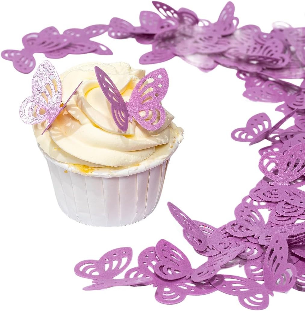 Purple Edible butterflies,Edible Flowers,Edible leaves, Wafer Paper Cake Cupcake Toppers for Decorating Rice Paper Flower Food Decorations for Baking Girl Birthday Party (Purple butterflies 60)