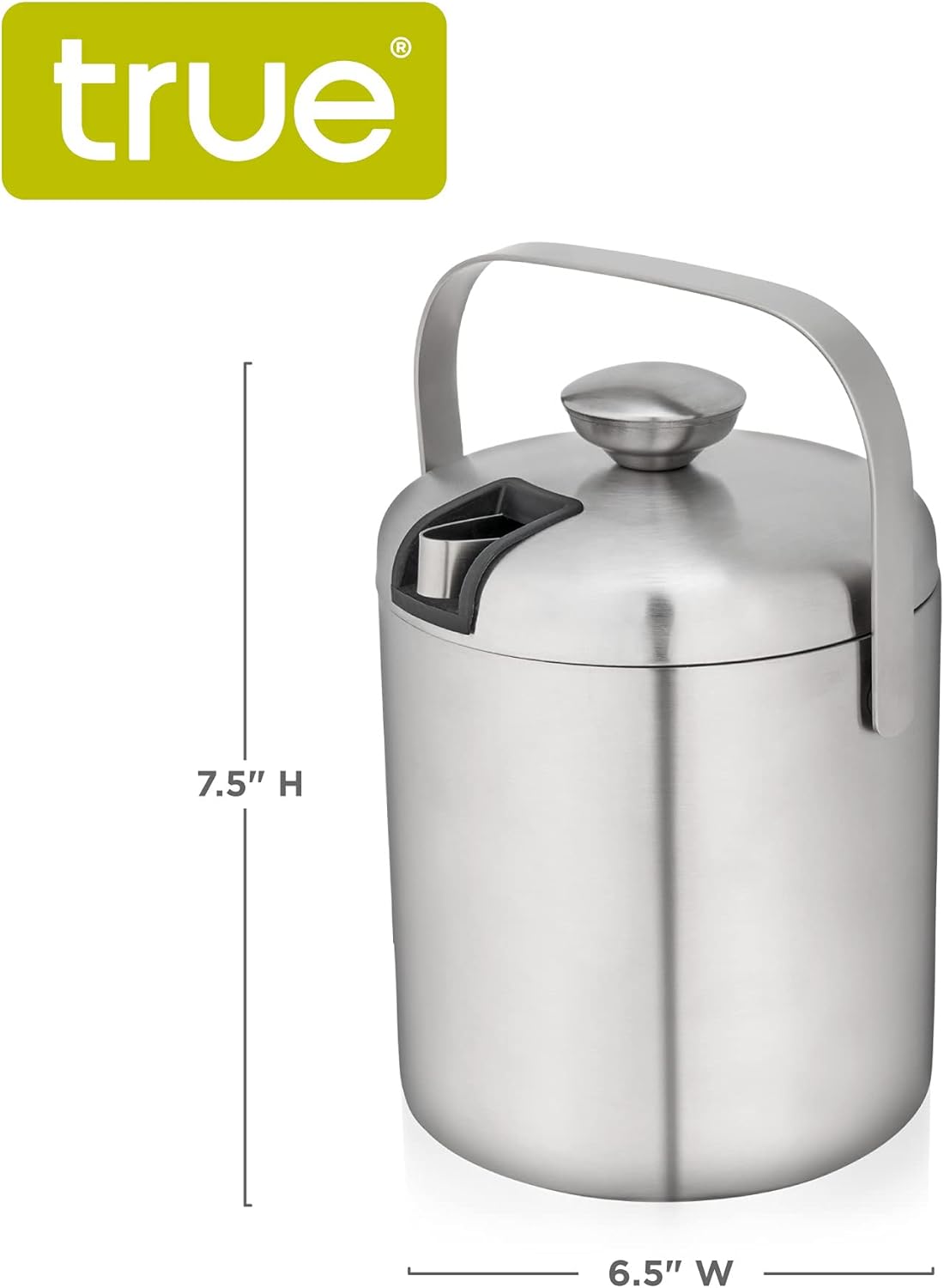 True Stainless Steel Ice Buckets for Parties with Lid, 1.3L Capacity Double Wall Ice Bucket with Tongs, Insulated Ice Bucket for Cocktail Bar, Set of 1