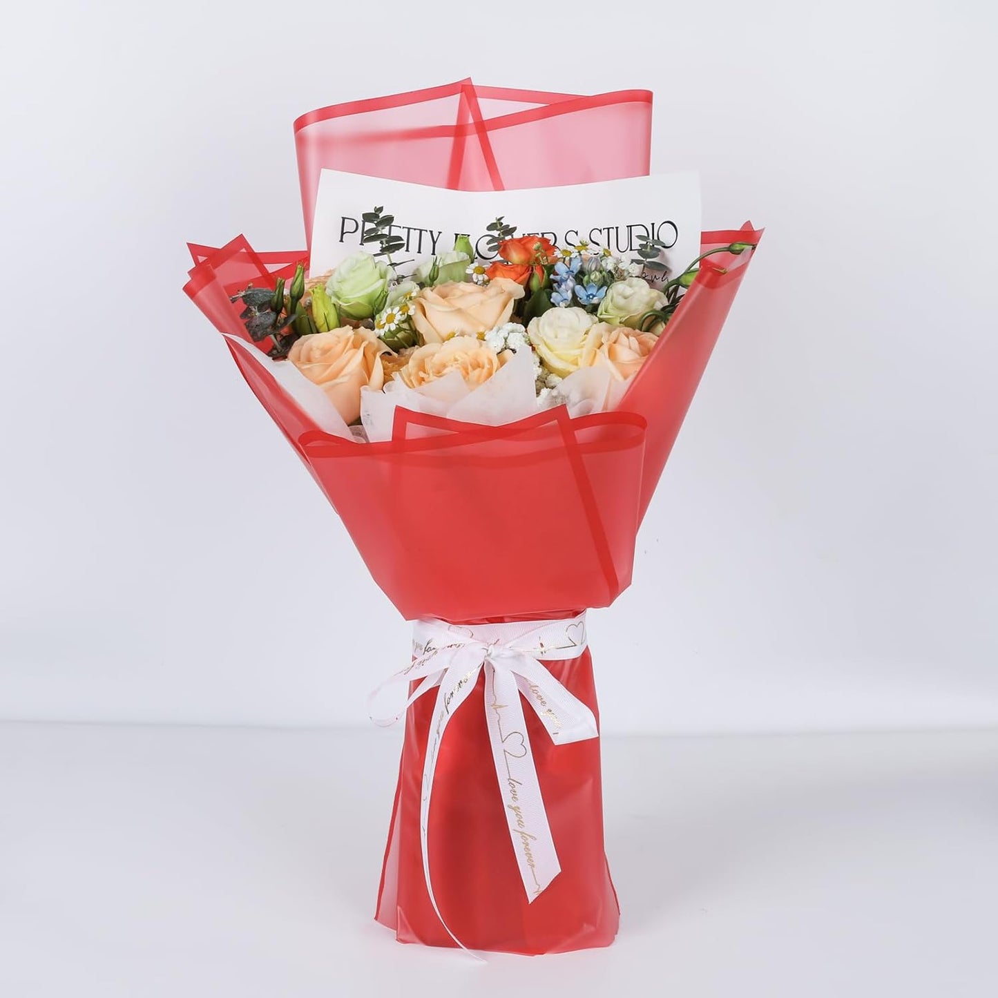 NESCCI 20 Sheet Flower Wrapping Paper - Waterproof Floral Bouquet Wrapping Paper, Florist Supplies Packaging Paper for Wedding Birthday Gift DIY (Translucent Red)