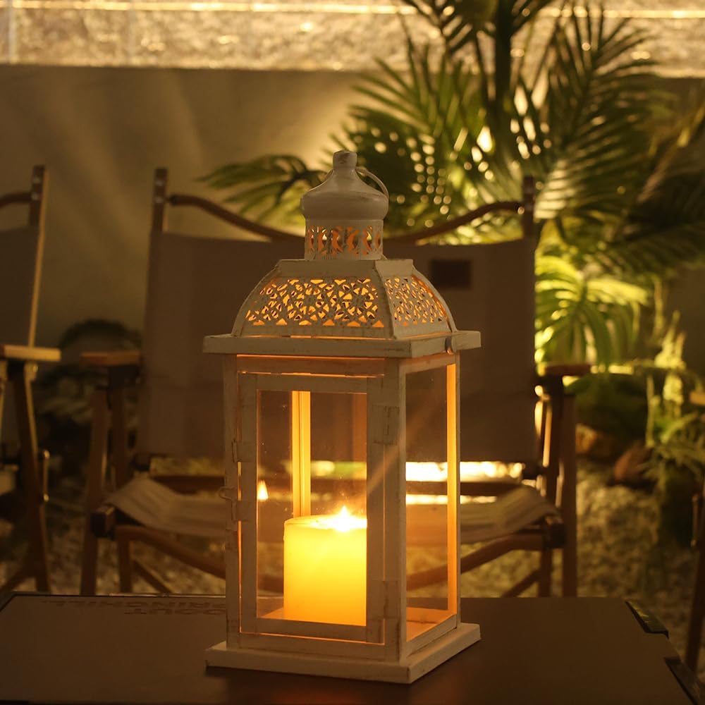 NEEDOMO 14.4" Lanterns Decorations Indoor, Hanging Candle Lantern Outdoor, Vintage Large Lantern Decor with Clear Glass, Metal Candle Holder for Home, Table, Patio, Rustic Farmhouse Wedding, Christmas