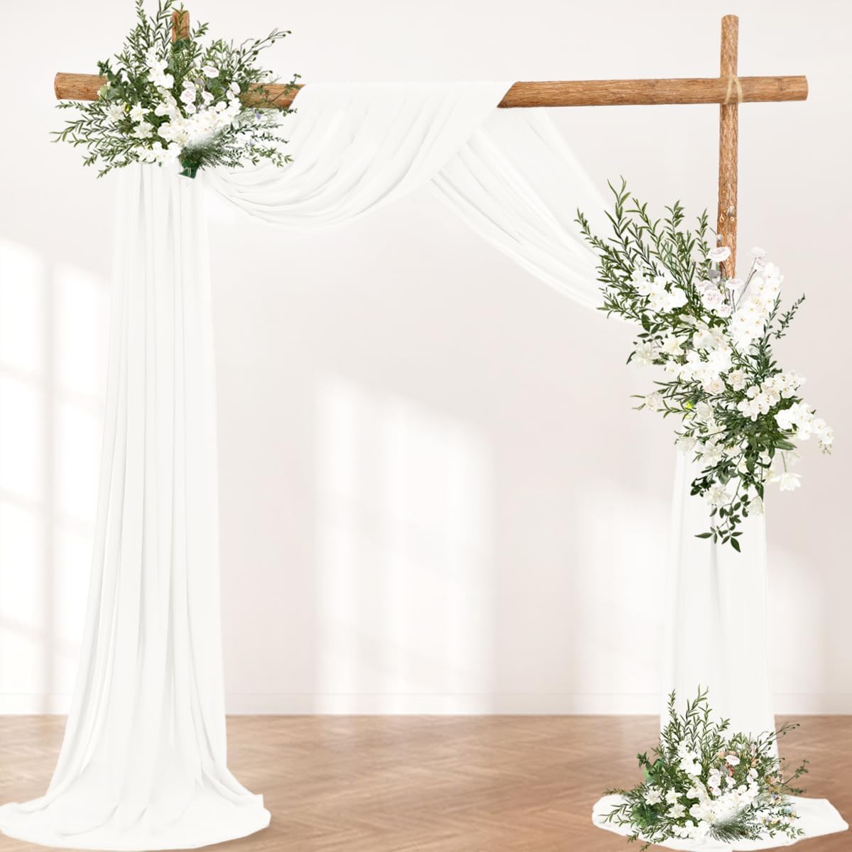 Ivory Wedding Arch Draping Fabric 4 Panels 30'' x 18FT Sheer Chiffon Arch Drapery for Photo Booth Bridal Shower Baby Shower Church Decor Newborn Photography Christening Outdoor Party