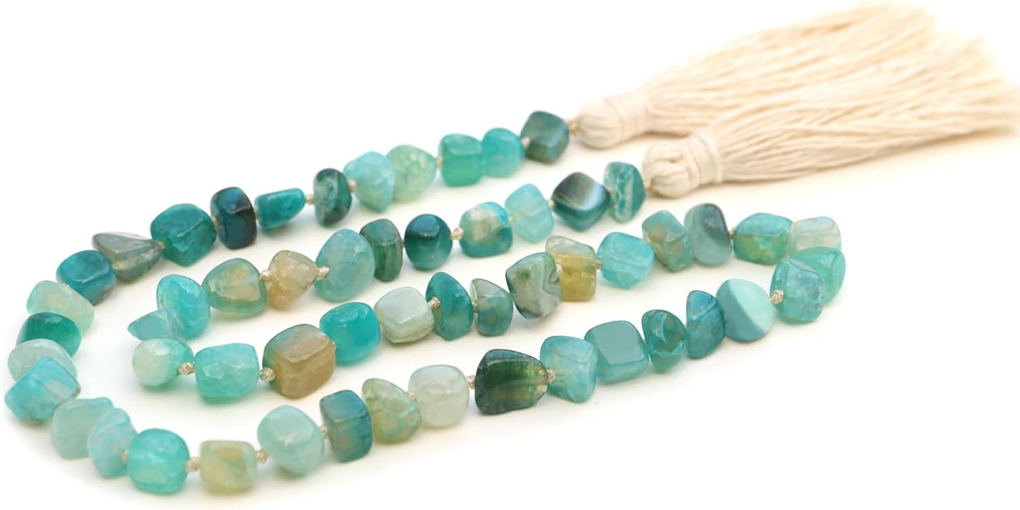Agate Stone Hand Knotted Garland Modern Farmhouse Rustic Table Home Decor, 30inch Meditation Accessories with Tassel, Prayer Healing Beads Boho Wall Shelf Hanging Decoration (Lime Green)