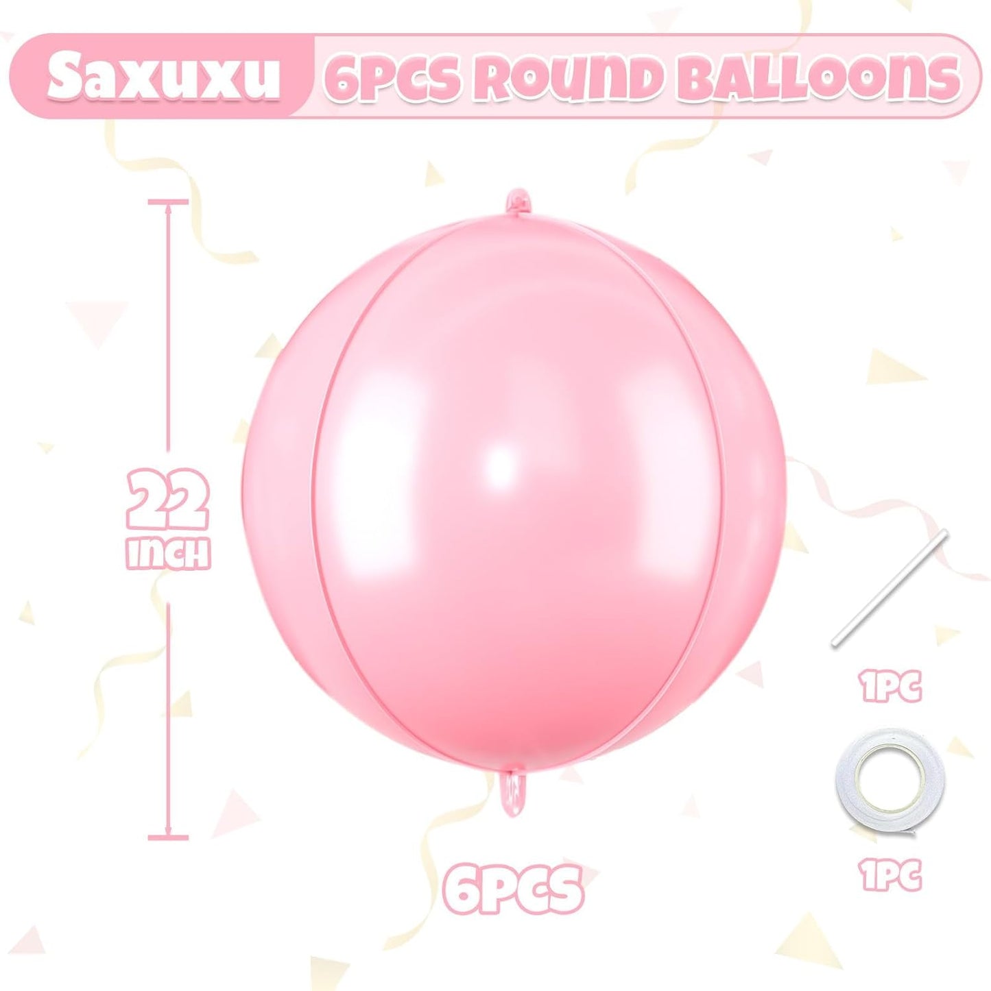 Giant 4D Foil Balloons, 6Pcs Large Metallic Pastel Pink Round Balloons, 22 Inch Big Round Foil Balloon for Pink Birthday Party Baby Shower Wedding Decorations