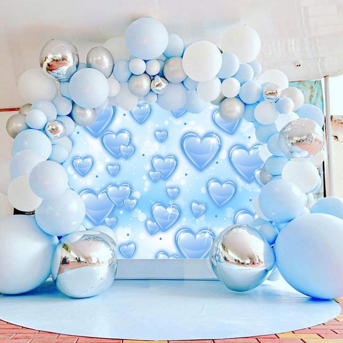 Sensfun 8x6ft Light Blue Heart Backdrop Early 2000s Party Decorations Old School Backdrops Valentines Day 90s Hearts Y2K Birthday Party Banner Newborn Photography Background Selfile Photo Booth Props