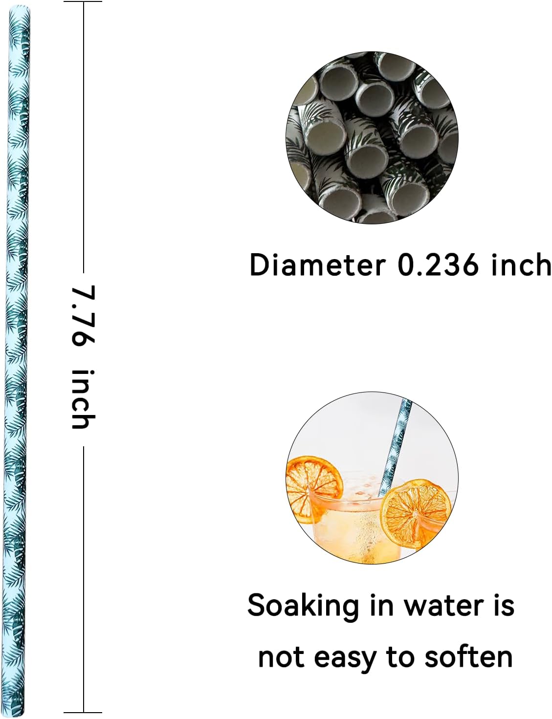 YAOSHENG [100 Pack] Pink & Gold Paper Straws Disposable, 100% Biodegradable Multi-Pattern Party Straws For Birthday, Wedding and Holiday Decoration (green leaf)