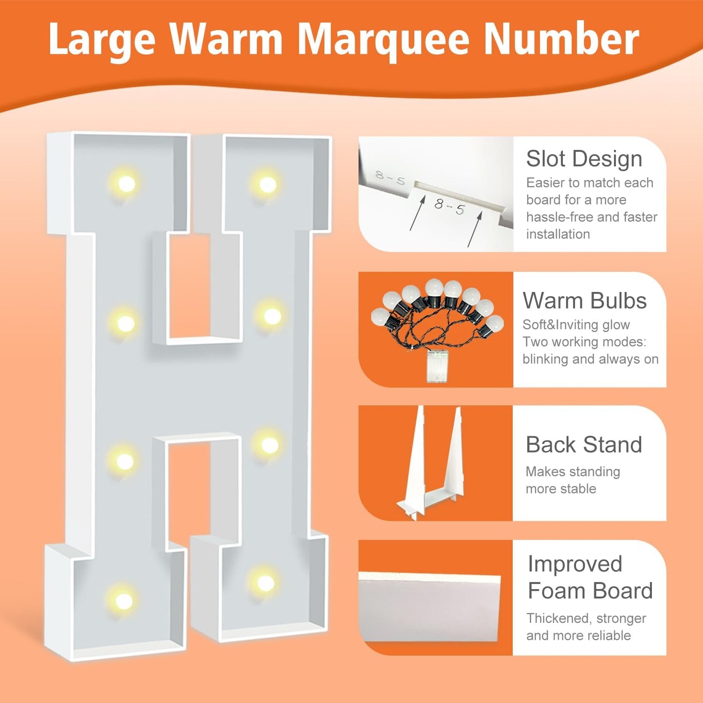 3ft Marquee Letters H, Light Up Letters, A-Z Warm Yellow LED Light Up Sign for Happy Birthday, Graduation, Wedding, Engagement, Holiday Party Background Arch Decoration