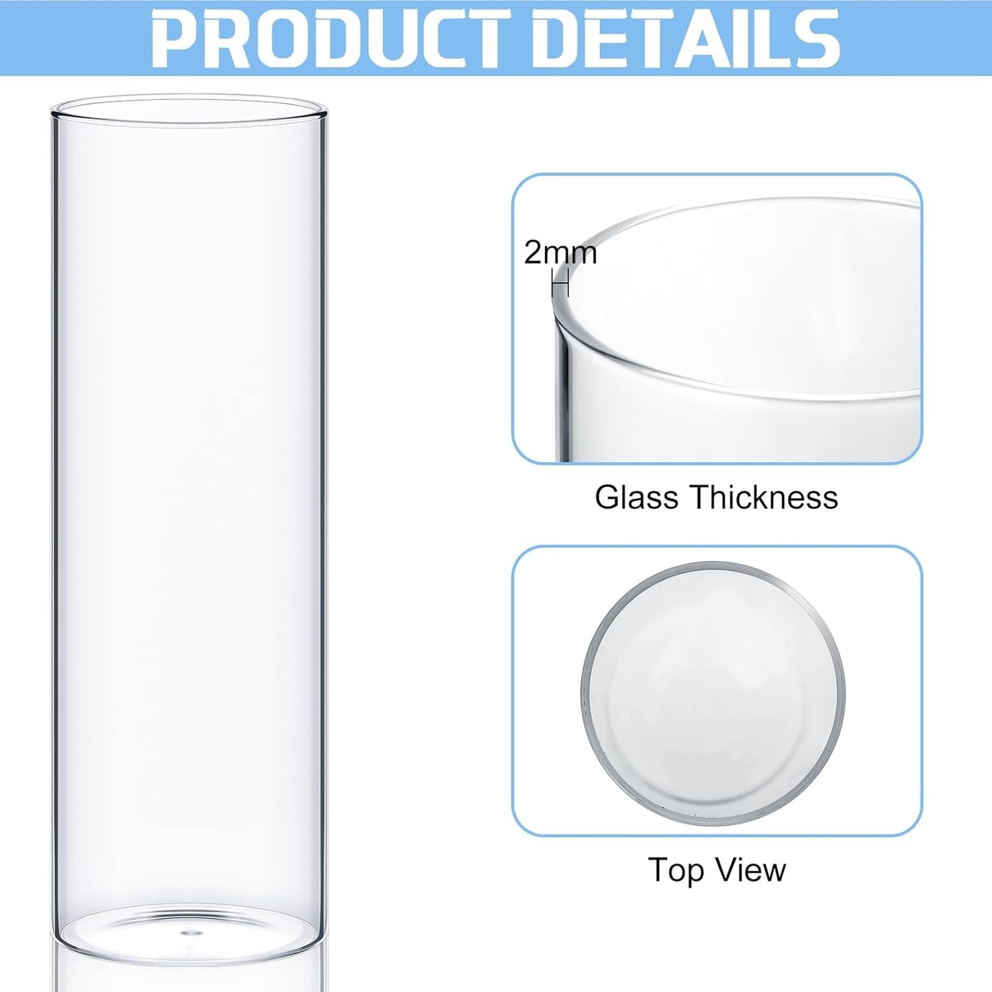 Thin Glass Cylinder Vases 2.5''/3.3'' Diameter 2mm Wall Thickness Clear Flowers Vase Hurricane Floating Candles Holders for Table Centerpieces Wedding Decor(2.5'' X 5'',6'',8'',6 Pcs)