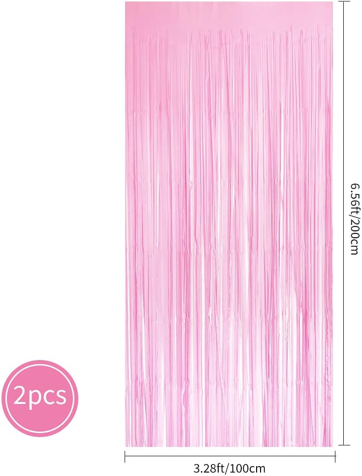 BEISHIDA 2 Pack Pink Tinsel Foil Fringe Curtains Light Macaron Metallic Curtain Photo Backdrop for Wedding Party Birthday Stage Bridal Shower Decor(3.28 ft x 6.56 ft)