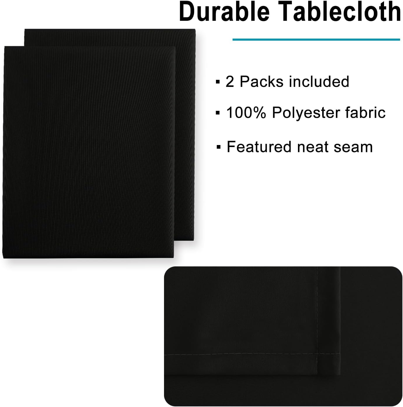Hiasan 2 Pieces Black Tablecloth Rectangle - Waterproof and Wrinklr Resistant Washable Polyester Fabric Table Cloth for Dining Room and Outdoor Use, 54 x 80 Inch