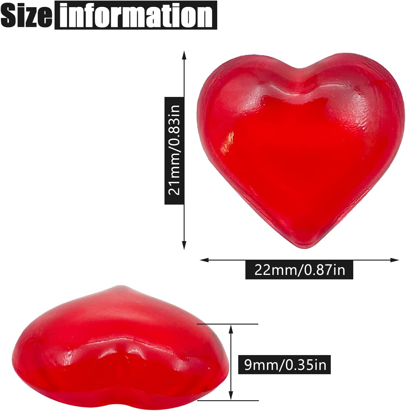 200pcs 3D Red Acrylic Heart Decorations, 22 mm Acrylic Hearts Shaped Decor Plastic Heart Vase Filler Table Decor Red
