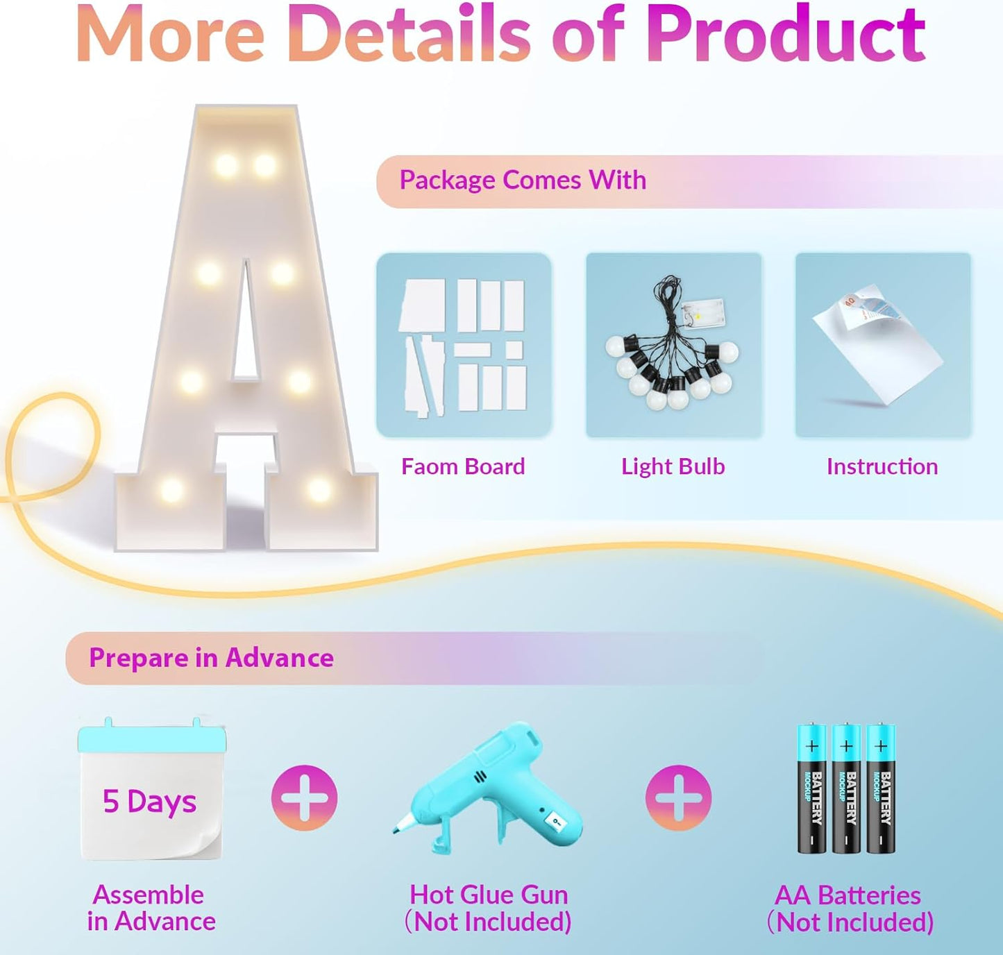 JoyMuse Marquee Letters 3 Feet Tall, Light Up Letters 3FT with Lights, Large Letters for Party, Letter N Light Up Letters for Baby Shower Wedding Proposal Graduation Birthday Decorations