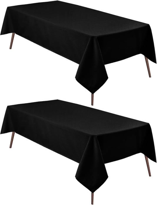 Hiasan 2 Pieces Black Tablecloth Rectangle - Waterproof and Wrinklr Resistant Washable Polyester Fabric Table Cloth for Dining Room and Outdoor Use, 70 x 120 Inch