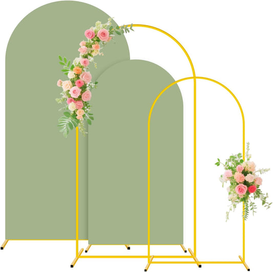 FUHSY Wedding Metal Arch Backdrop Stand with Sage Green Arch Cover 7.2FT, 6FT Balloon Arches Stand and Cover Set of 2 Spandex Arched Backdrop Covers for Birthday Party Baby Shower Ceremony Arbor Decor