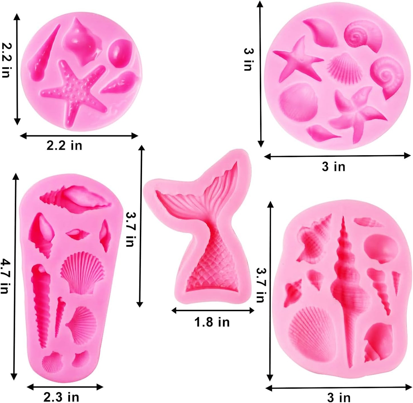 Seashell Silicone Molds, AIMEIKI 5 Pack Marine Theme Cake Fondant Silicone Molds Seashell Conch Starfish Baking Molds for Decorating Cake Candy Chocolate DIY Craft Projects