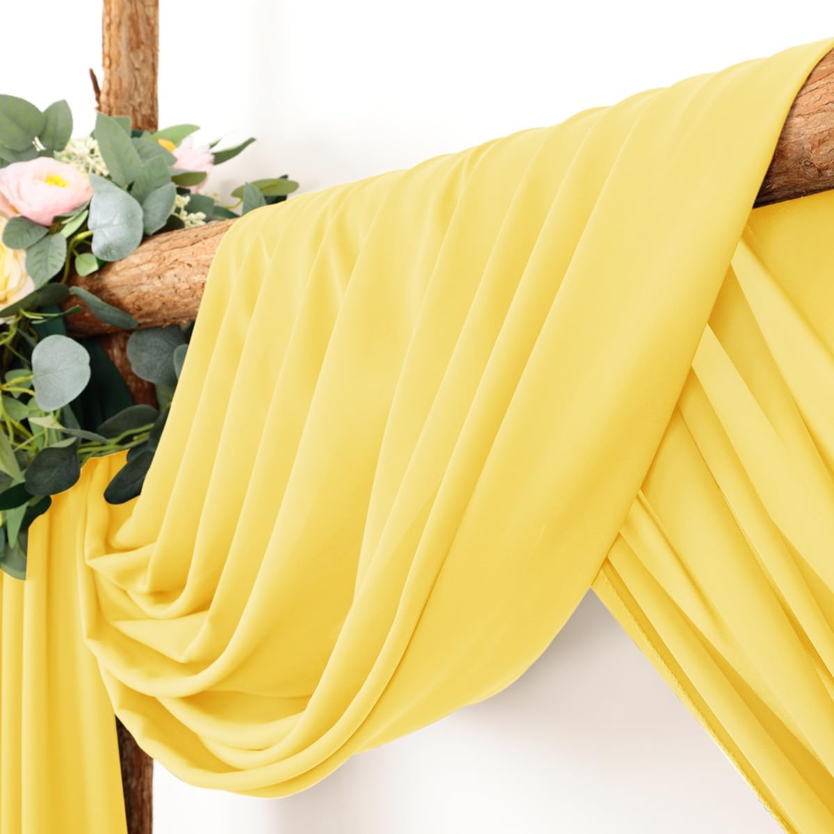 Wedding Arch Draping Fabric 2 Panels 30'' x 18FT Yellow Sheer Chiffon Arch Drapery for Photo Booth Bridal Shower Baby Shower Church Decor Newborn Photography Christening Outdoor Party