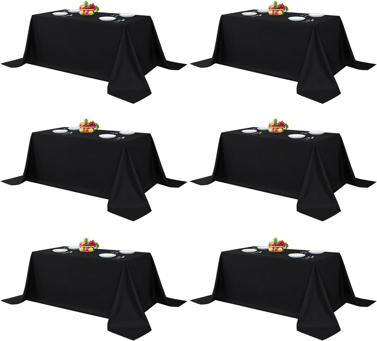 Fitable Black Tableclothes for Rectangle Tables, 6 Pack - 90 x 132 Inch - Reusable and Elegant Tablecloths, Polyester Fabric Table Covers for Wedding, Party, Banquet, Formal Events