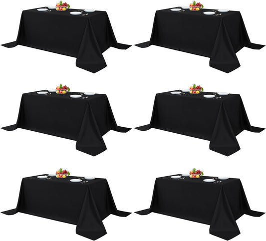 Fitable Black Tableclothes for Rectangle Tables, 6 Pack - 90 x 132 Inch - Reusable and Elegant Tablecloths, Polyester Fabric Table Covers for Wedding, Party, Banquet, Formal Events