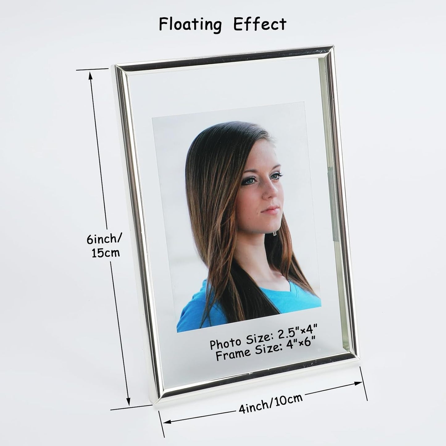 Silver Floating Frame (4"x6",Vertical) with Romantic Heart, For Picture Sizes 3x5, 2x3,1x2, Tabletop Photo Frame, Classy Gift For Festival, Home or Wedding…