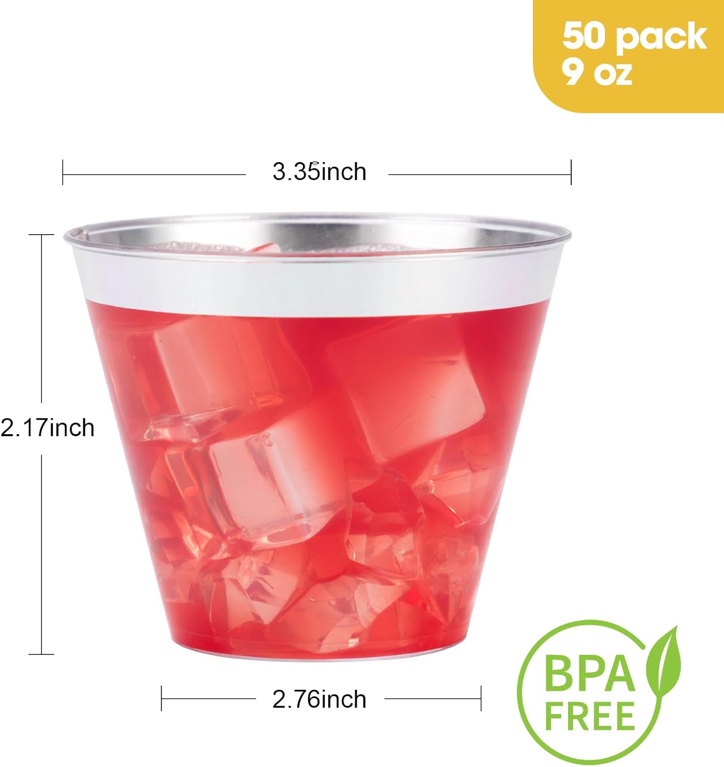 Goodluck 50PCS 9oz Plastic Cups for Party, Disposable Silver Plastic Cups, Cocktail Glasses for Wedding Thanksgiving, Christmas