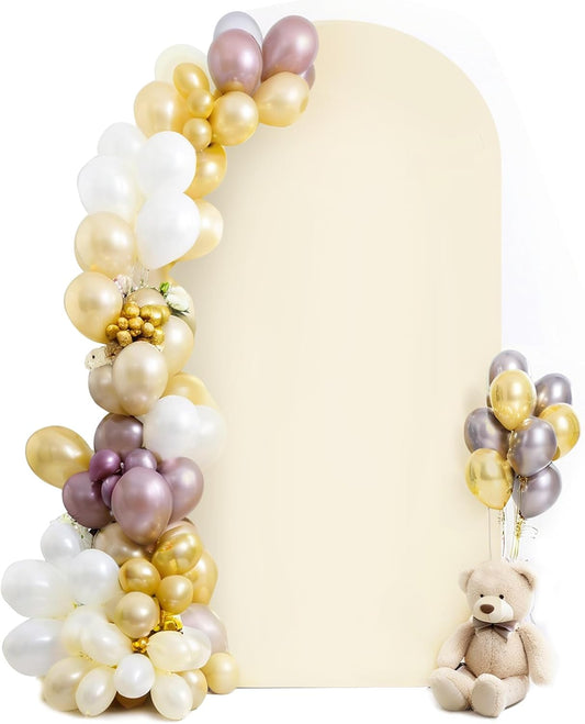 HEMMOTOP 7.2 ft Light Beige Arch Backdrop Cover (No Arch Stand), Ivory Spandex Arch Covers Stretchy Backdrop for Balloon, Wedding, Birthday Party, Baby Shower, Banquet Arch Decoratio