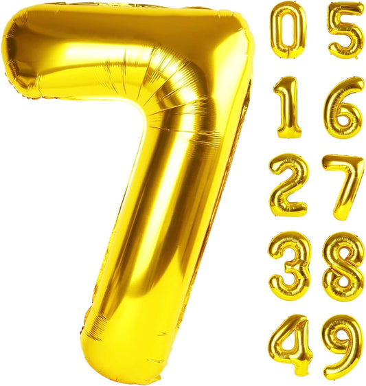 Gold Number 7 Birthday Balloon 40 Inch, Digital Balloons for 7 17 27 70 73 77 Party Celebration Decorations Supplies, Mylar Foil Numbers Balloon for Seven Wedding Anniversary