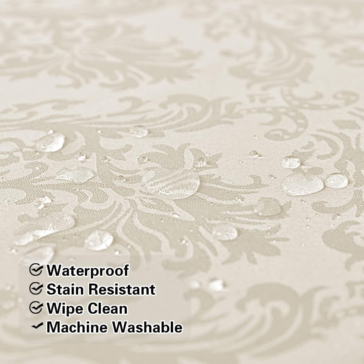 Jacquard Tablecloth Square 52 x 52 Inch Beige, Spill Proof Stain Resistant Damask Table Cloth, Washable Polyester Table Cover for Dining, Party, Indoor, Outdoor (Off White, Square)