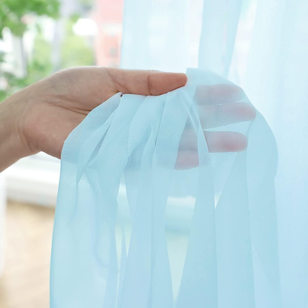 Window Lake Blue Sheer Curtains 145 Inches Long 2 Panels Sheer Curtain Basic Rod Pocket Panel for Bedroom Children Living Room Yard Kitchen