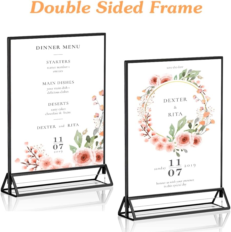 5" x 7" Black Acrylic Sign Holders, 12PCS Wedding Table Numbers Sign Holder, Double Sided Acrylic Black Frame Sign Holders Display Stand for Wedding Table Numbers, Restaurant Sign, Menu, Photo
