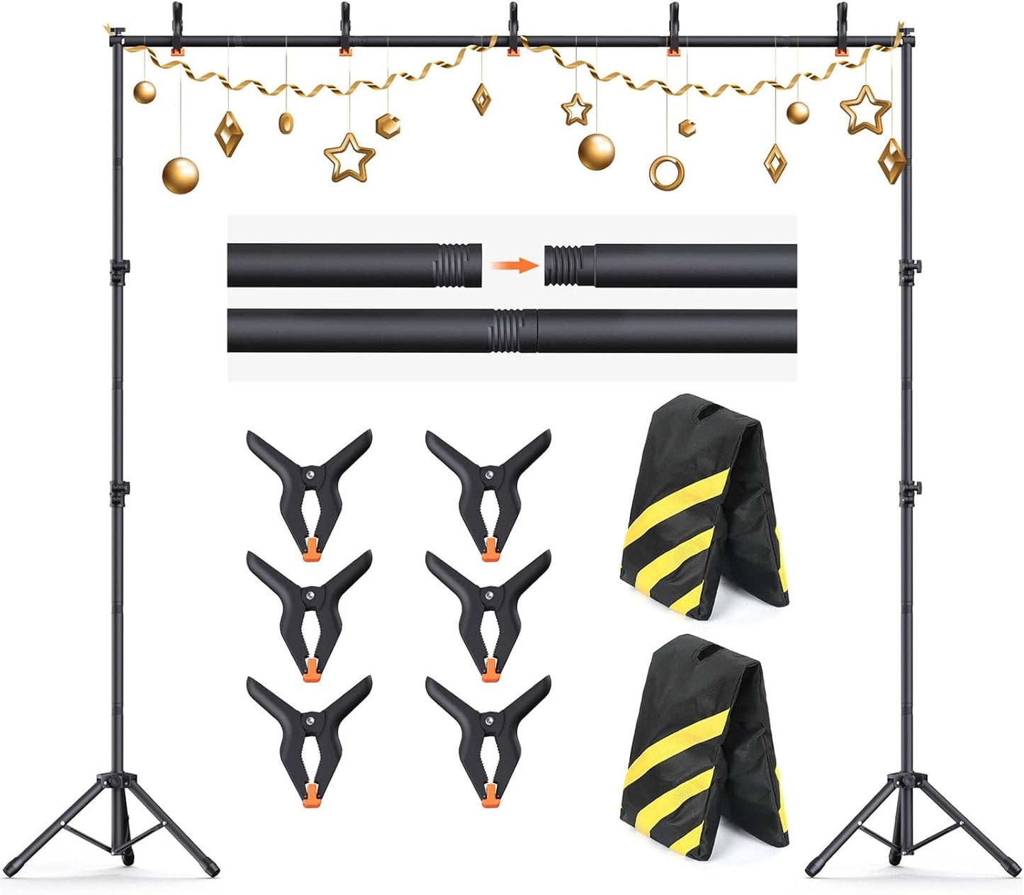 Backdrop Stand 10×8ft (W×H) Adjustable Backdrop Support Ground Kit Photography Photo Shoot Backdrop Stand for Parties with Sandbags, Spring Clips, Carrying Bag