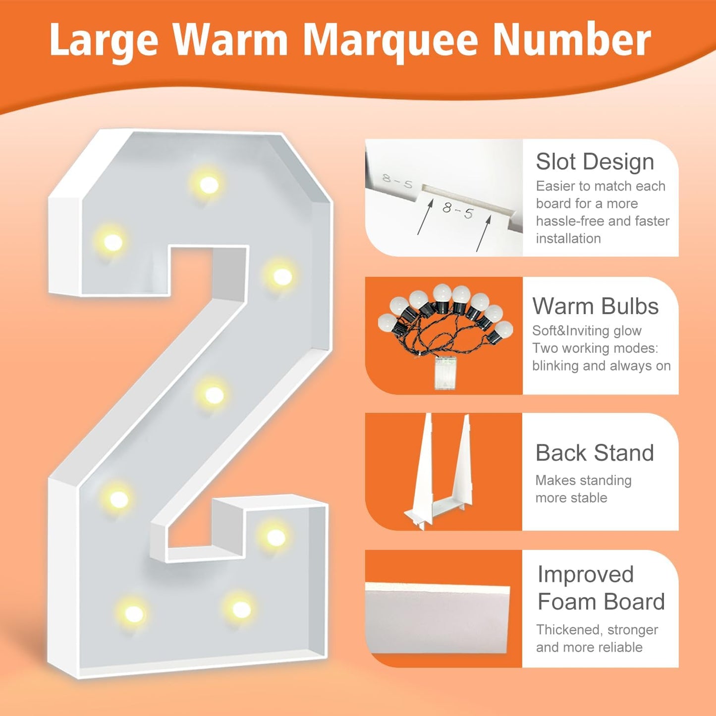 3FT Marquee Numbers, Big Light Up Numbers 2, Cardboard Numbers for Balloons 2nd 20th 21st Birthday Decorations, DIY Mosaic Numbers for 2025 Graduation, Marquee Sign Pre-Cut Foam Board Kit