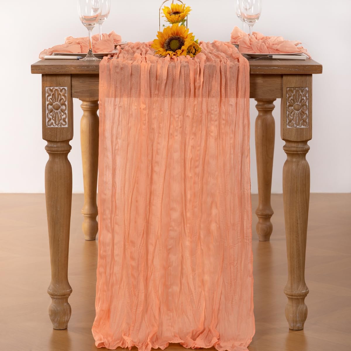 Peach Cheesecloth Table Runner 10 Pack Fall Table Runners Boho Gauze 120 Inches Cheese Cloth Fall Table Decorations for Sweet Little Peach Baby Shower Decor Wedding Bridal Thanksgiving Party
