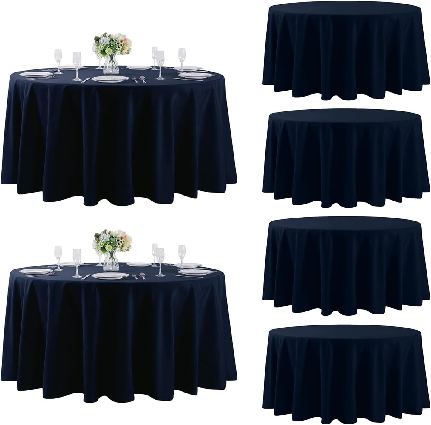 Fokitut 6 Pack Round Tablecloth, 108 Inch, Stain Resistant and Wrinkle Polyester Table Cloth, Fabric Table Cover for Kitchen Dining, Wedding, Party, Holiday Dinner-Navy