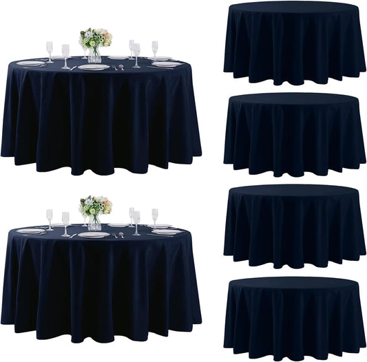 Fokitut 6 Pack Round Tablecloth, 108 Inch, Stain Resistant and Wrinkle Polyester Table Cloth, Fabric Table Cover for Kitchen Dining, Wedding, Party, Holiday Dinner-Navy