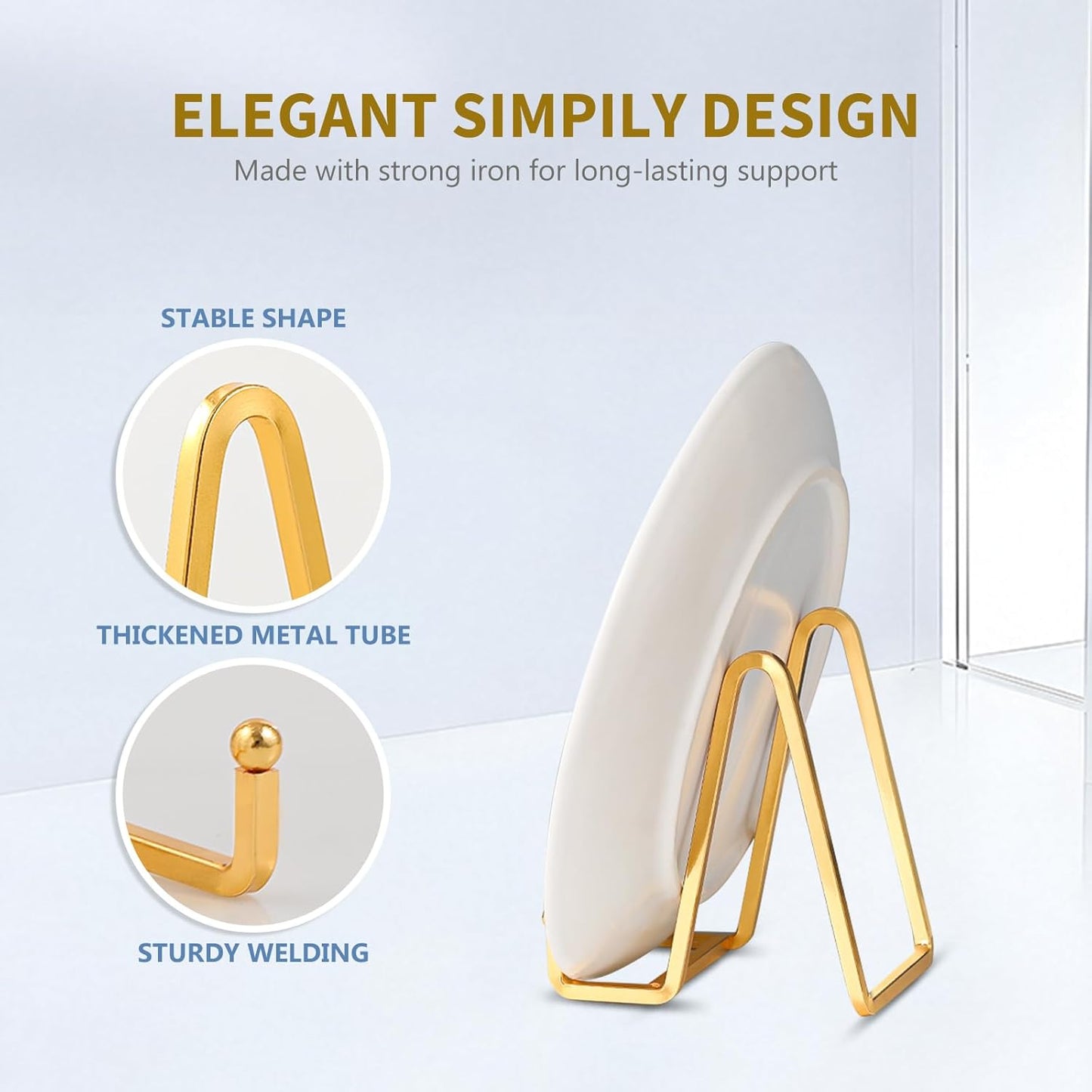 Plate Holder Easel Display Stand - 4.5 inch Metal Plate Stands for Display - Tabletop Picture Stand - Gold Iron Easels for Display Pictures | Photo Frames | Book | Decorative Plates | Plaque -1 Pack